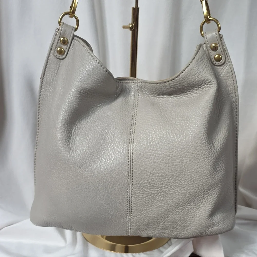 HOBO Pier Convertible Leather Shoulder Bag Crossbody – Birch Gray